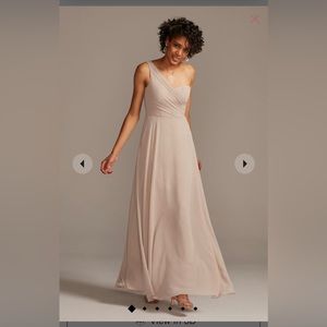 David’s Bridal floor length one shoulder dress in Biscotti **new with tags**.
